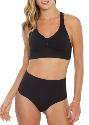 Look Top sem Aro e sem Bojo Plie 50113 + Calcinha Modeladora Fio Dental Plie 50060