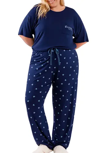 Pijama Feminino Longo Cor com Amor 2020052 Plus Size