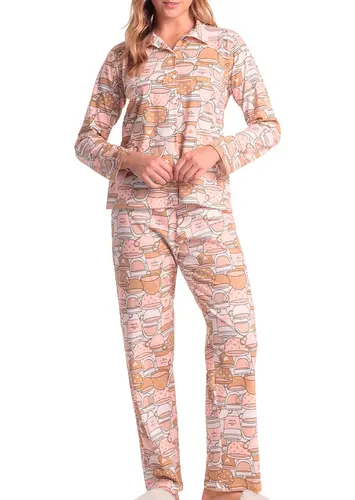 Pijama Feminino Longo com Abertura Espaço Pijama 4010345