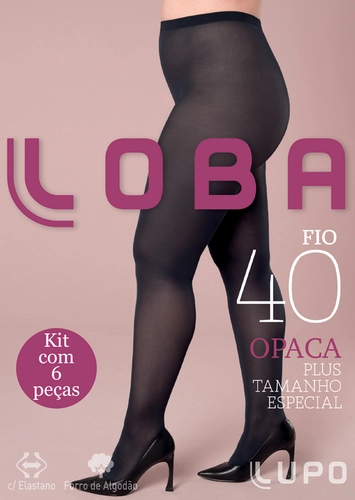 Kit com 6 Meias Calças Fio 40 Opaca Plus Size Loba 5837-001
