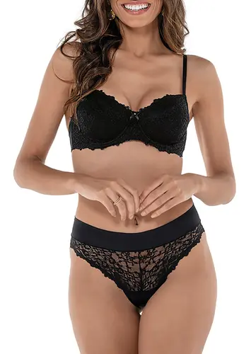 Look Sutiã com Aro e sem Bojo Vanille Demillus 64042 + Calcinha Fio Dental Vanille Demillus 51042