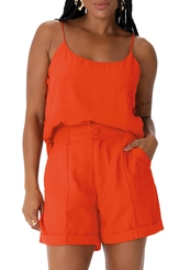 Look Blusa Feminina Regata Ampla Enfim 1000129518 + Bermuda Feminina Alfaiataria Enfim 1000129520
