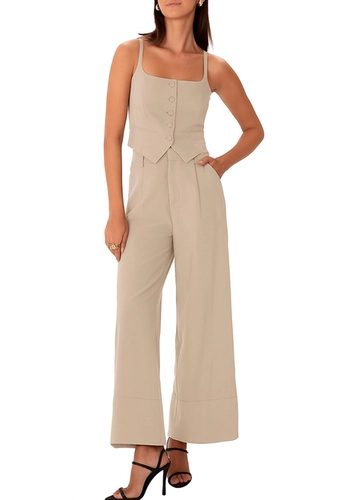 Look Colete Feminino Enfim 1000127150 + Calça Feminina Wide Leg Cropped Enfim 1000129371