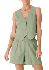 Look Colete Feminino Malwee 1000129167 + Shorts Feminino Alfaiataria Malwee 1000129161