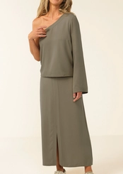 Look Blusa Feminina Marialícia 184469 + Saia Feminina Midi Marialicia 184489