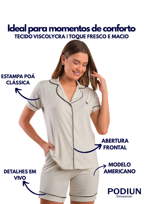 Pijama Feminino Curto com Abertura Podiun 275064